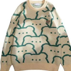 Y2k Bear Cute Knitted Sweater Embroidery Cartoon size medium